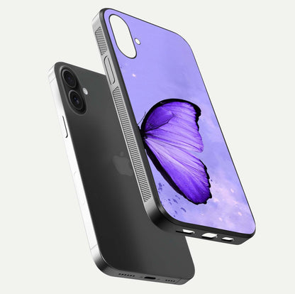 Violet Dream Wing Glass Case for iPhone 16 floating dual-view mockup displaying gloss depth and clarity