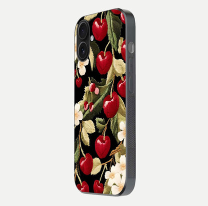 Bloom Thread Art Glass Case for iPhone 16 side-angle image showing texture depth and gloss reflection