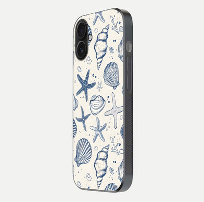 Blue Ocean Outline Glass Case for iPhone 16 side-angle view showing clear edge lines and oceanic blue glow