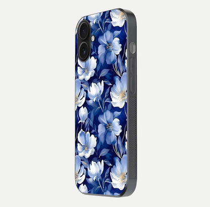 Cute Floral Patterns Glass Case for iPhone 16 side-angle image showing polished surface and gloss tone
