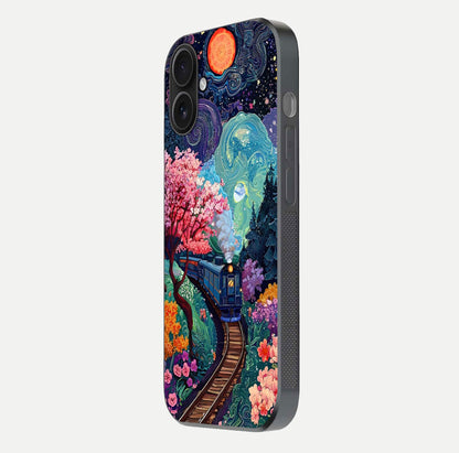 Digital Art Glass Case for iPhone 16 side-angle photo showing shine depth and artistic clarity