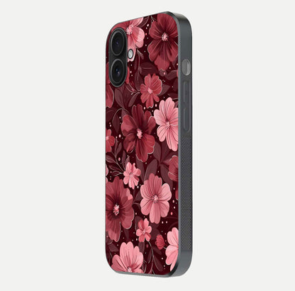 Flower Blush Bloom Glass Case for iPhone 16 side-angle photo showing glass reflection and delicate hues
