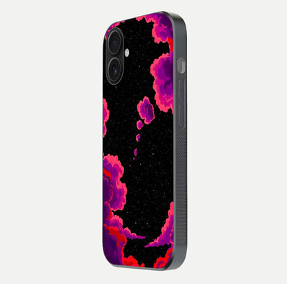 Galaxy Dream Frame Glass Case for iPhone 16 side-angle image showing reflection light and premium finish