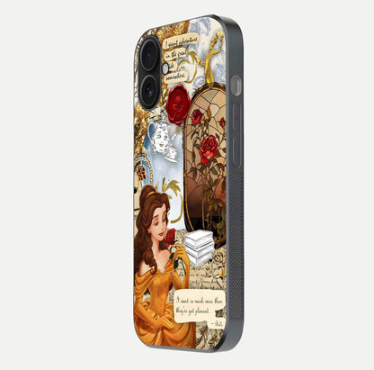 Golden Dream Belle Glass Case for iPhone 16 side-angle image showing reflective edges and premium golden tint