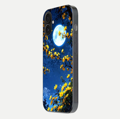 Golden Night Glow Glass Case for iPhone 16 side-angle image showing reflection clarity and elegant golden tone