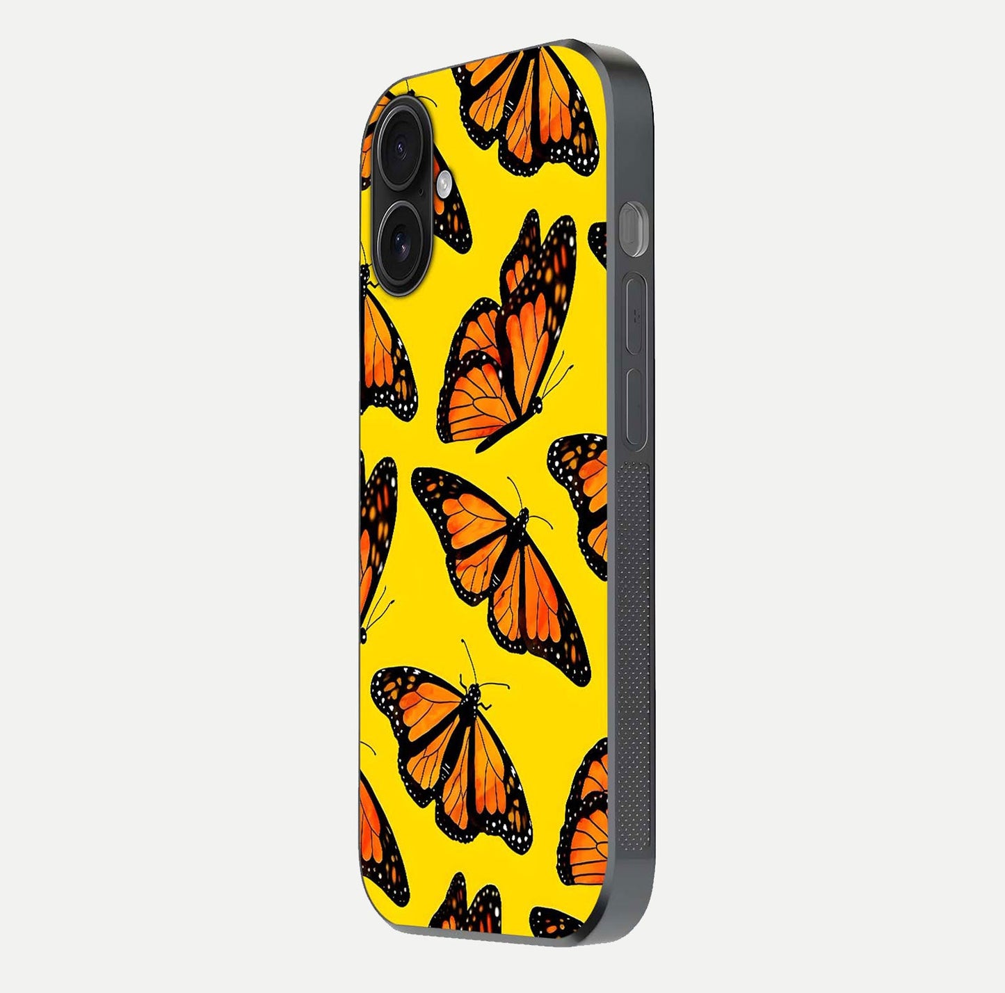 Golden Wing Flight Glass Case for iPhone 16 side-angle image showing polished surface and golden gradient