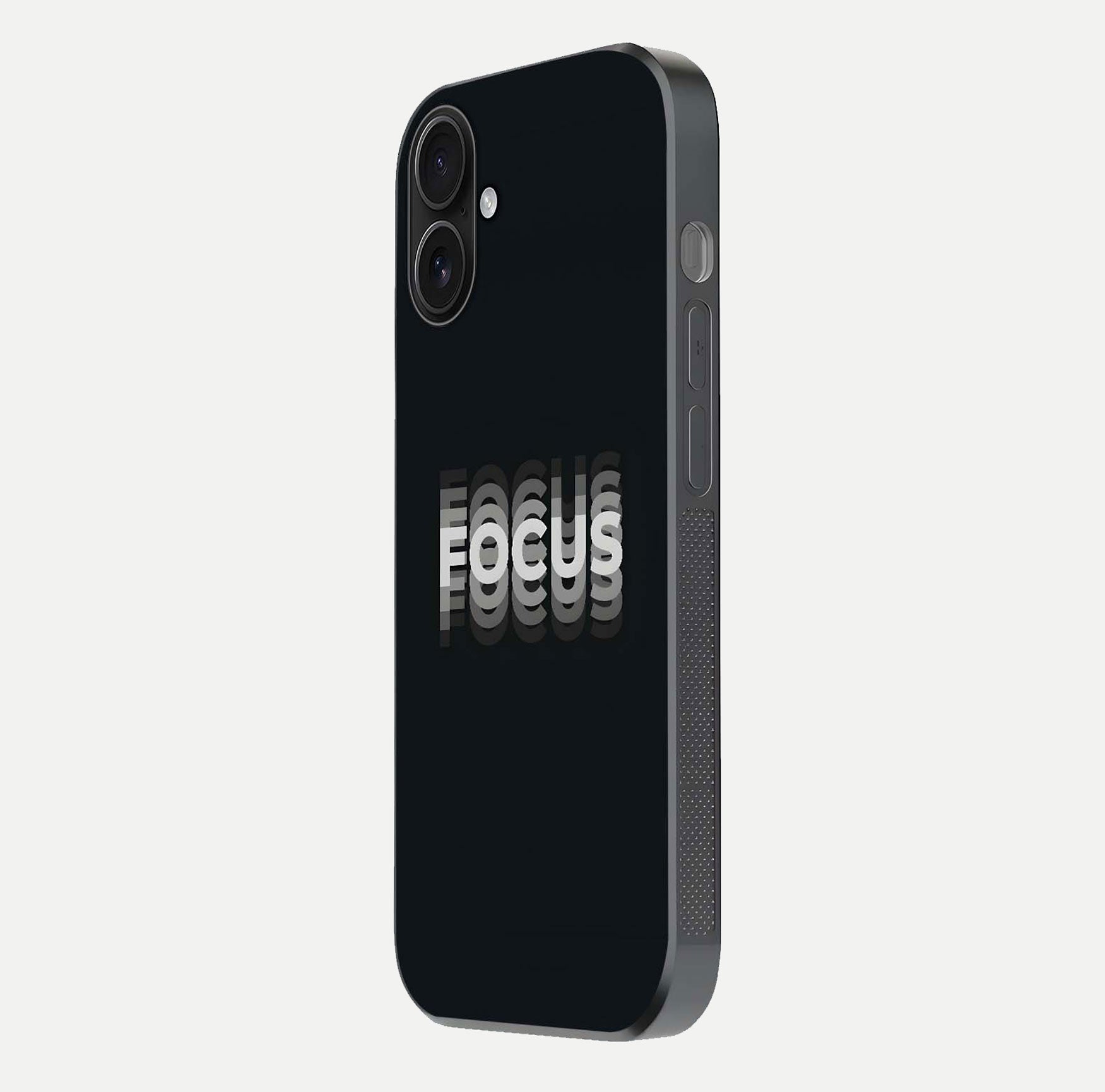 Mono Focus Vision Glass Case for iPhone 16 side-angle image showing smooth reflection and minimal tones