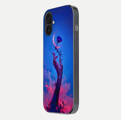Mystic Hand Glass Case for iPhone 16 side-angle image showing reflection depth and sacred aesthetic