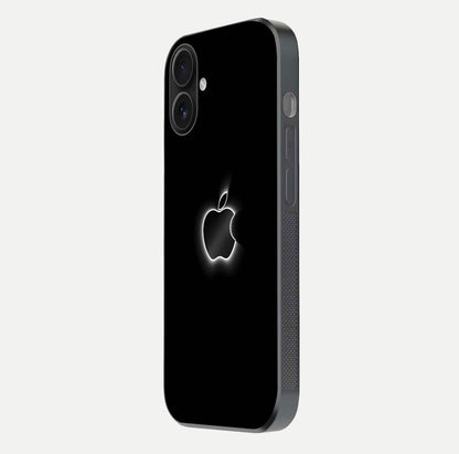 Neon Apple Glow Glass Case for iPhone 16 side-angle image showing light reflection and glow effect