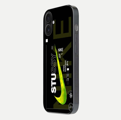 Neon Street Edition Glass Case for iPhone 16 side-angle image showing reflection depth and modern tones