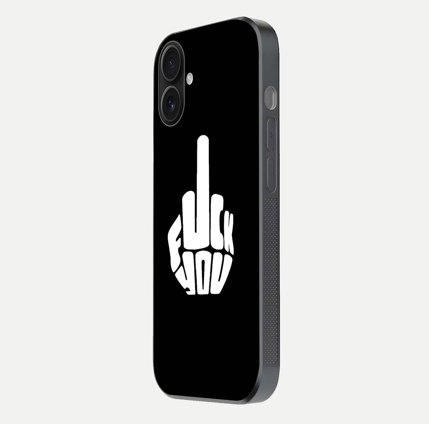 Rebel Mode On Glass Case for iPhone 16 side-angle image showing reflection, edge detail, and text clarity