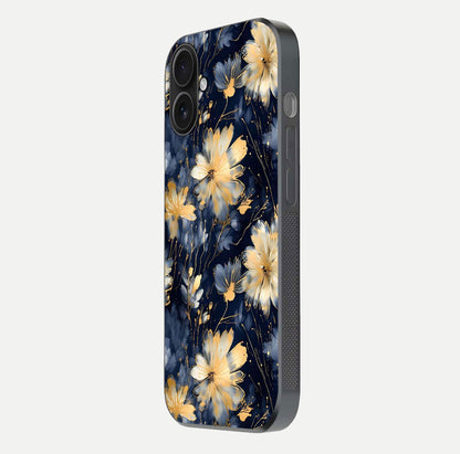 Royal Petal Dream Glass Case for iPhone 16 side-angle image showing smooth edges and royal bloom details