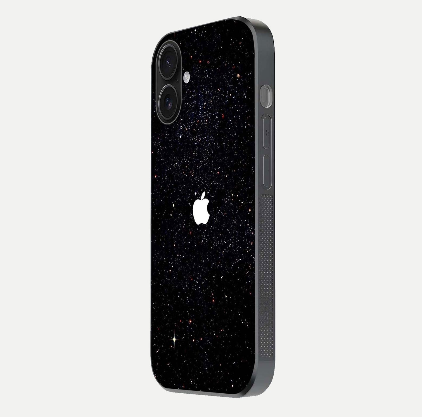 Starry Apple Galaxy Glass Case for iPhone 16 side-angle image showing gloss and star pattern detail