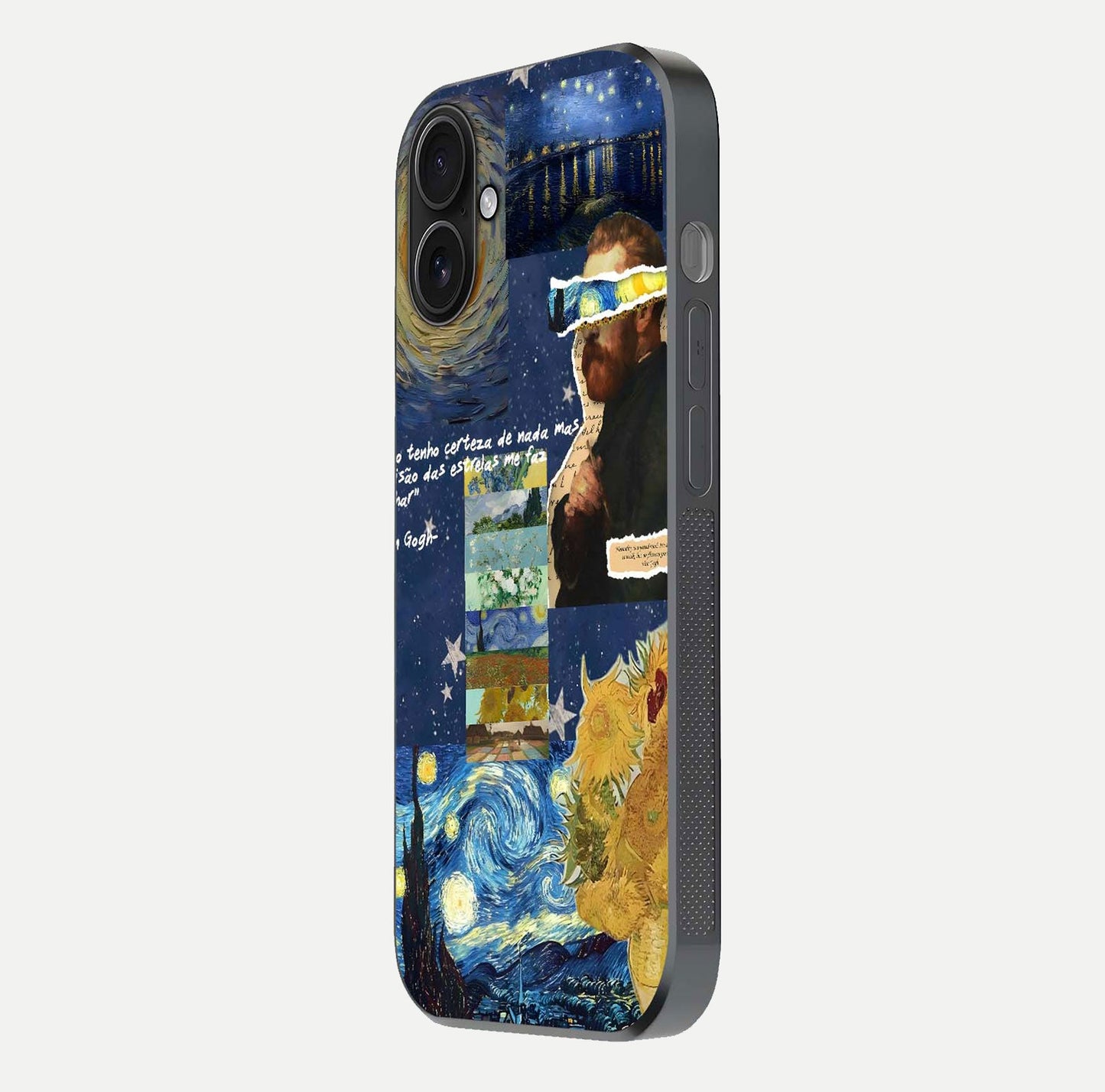Starry Dream Vision Glass Case for iPhone 16 side-angle image showing reflection and cosmic gradient tones