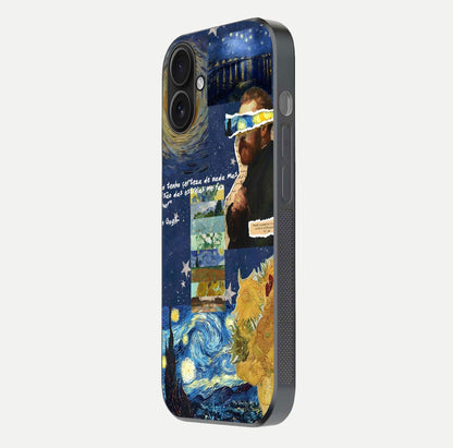 Starry Dream Vision Glass Case for iPhone 16 side-angle image showing reflection and cosmic gradient tones