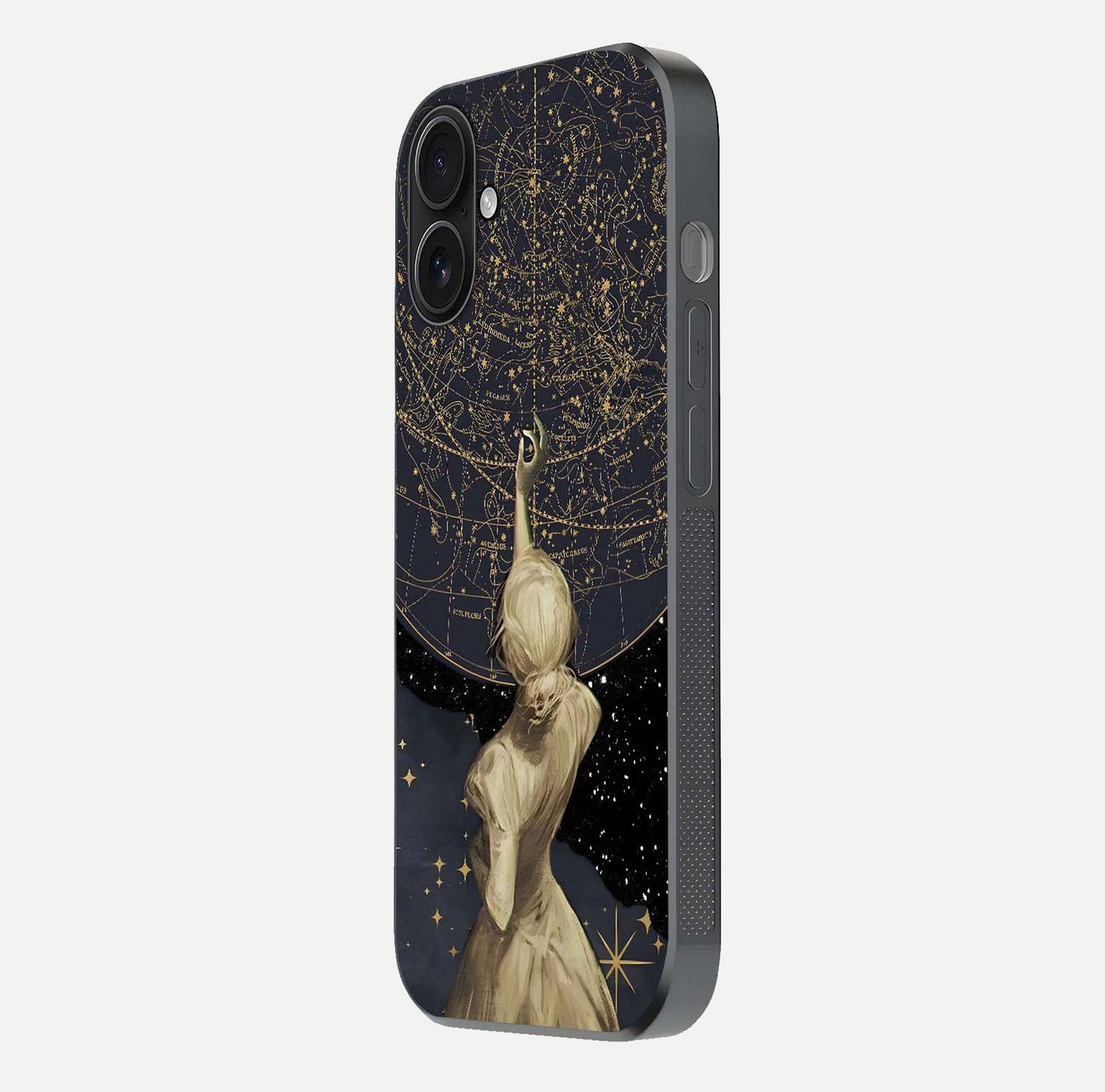 Taylor Swift Girl Glass Case for iPhone 16 side-angle image showing glossy surface and color tone