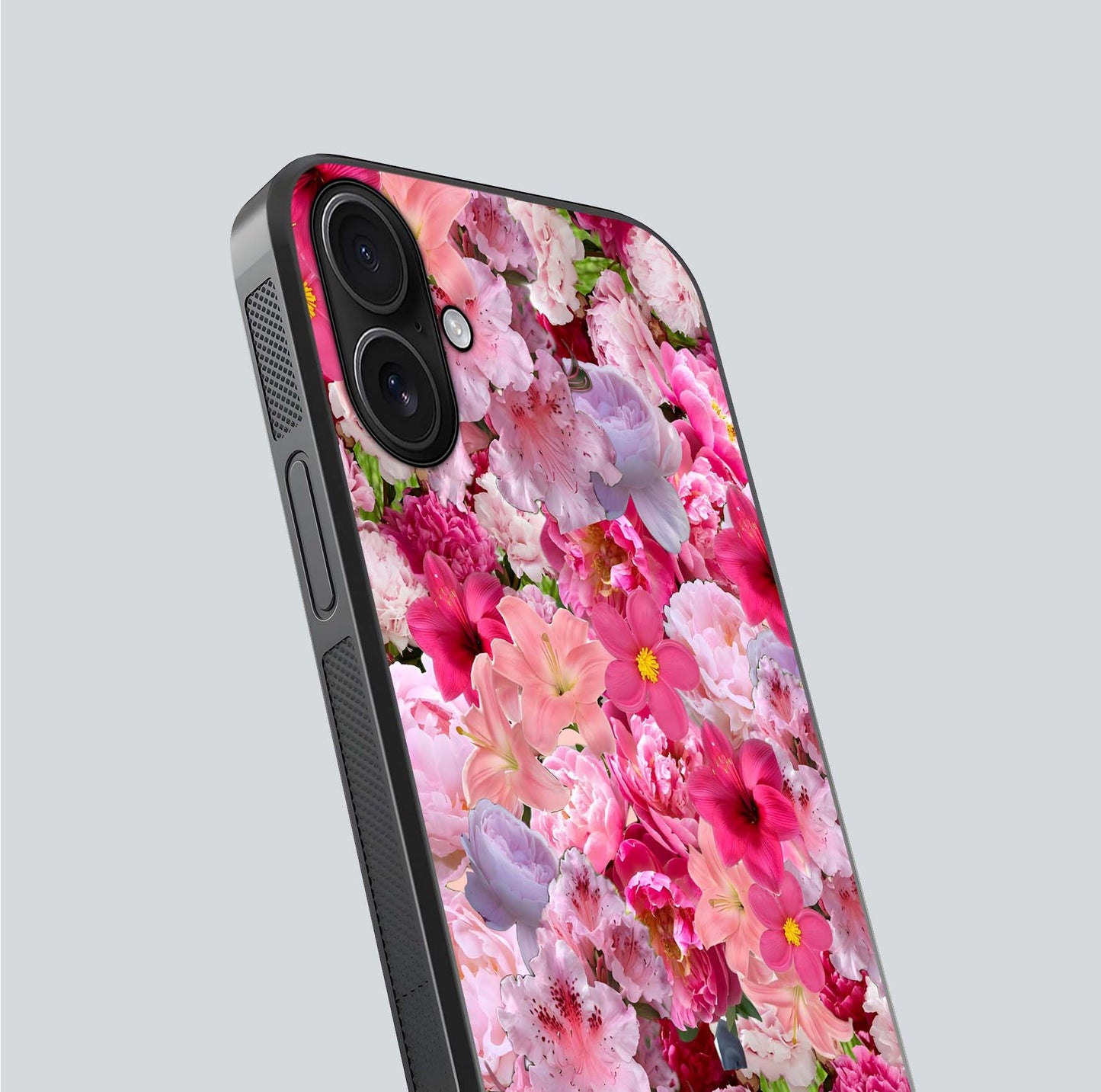 Bloom Crush Fantasy Glass Case for iPhone 16 close-up image showing color gradient and petal detailing