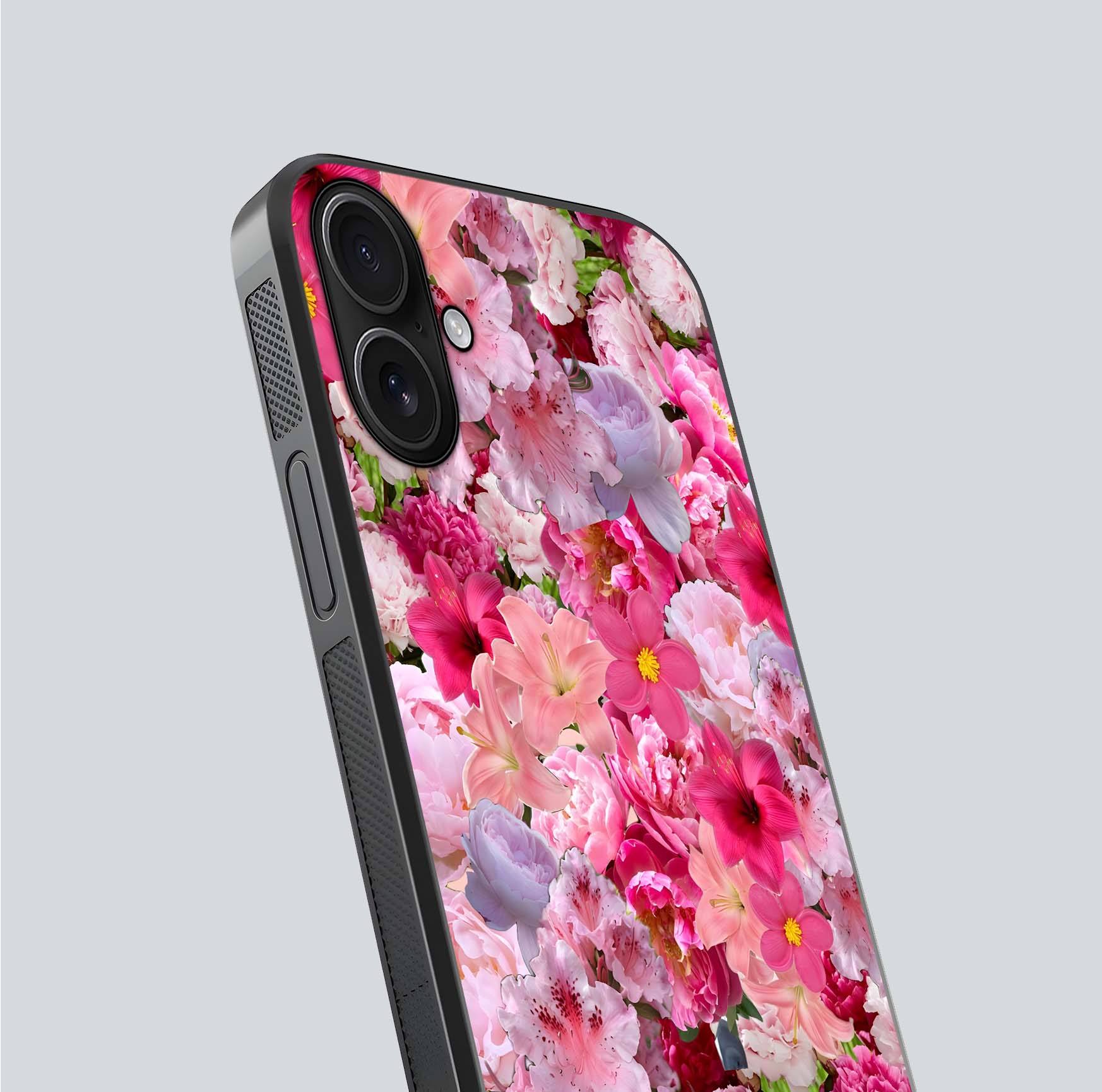 Bloom Crush Fantasy Glass Case for iPhone 16 close-up image showing color gradient and petal detailing