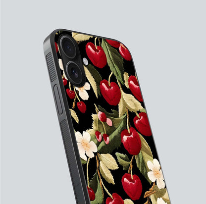 Bloom Thread Art Glass Case for iPhone 16 close-up view highlighting fine line details and glossy shine