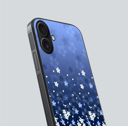 Blue Starry Glass Case for iPhone 16 close-up image highlighting sparkle details and midnight blue gradient