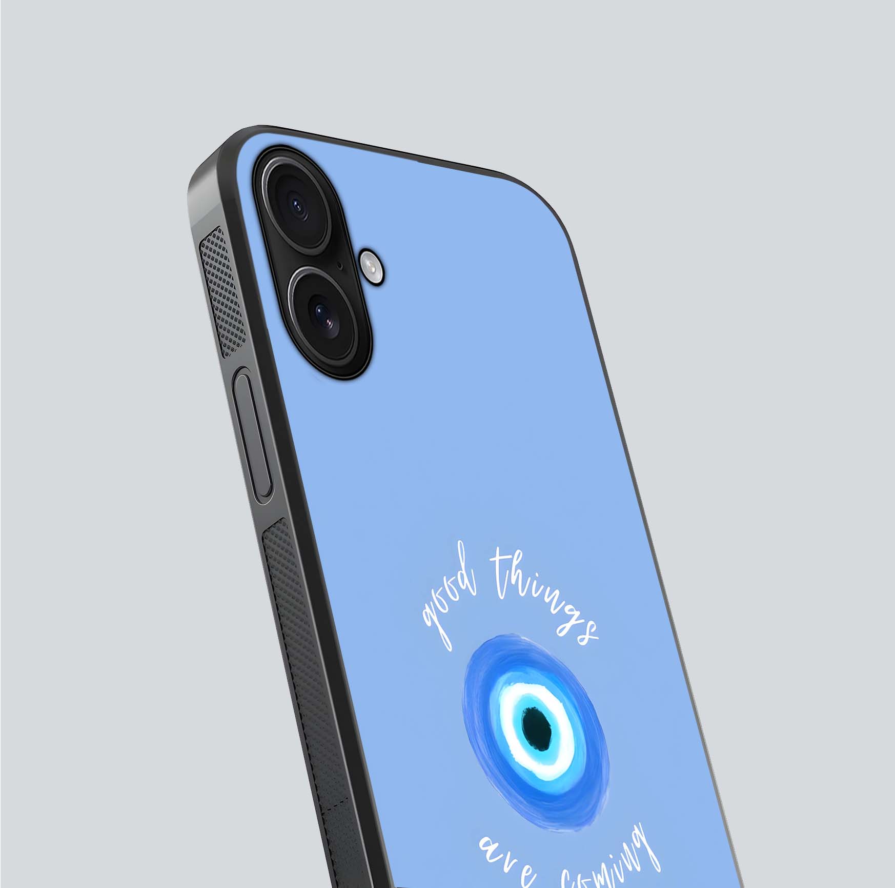 Bright Future Ahead Glass Case for iPhone 16 close-up image highlighting bold quote text and HD reflection
