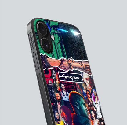 CYBERPUNK Legacy Glass Case for iPhone 16 close-up highlighting circuit texture and reflection tone