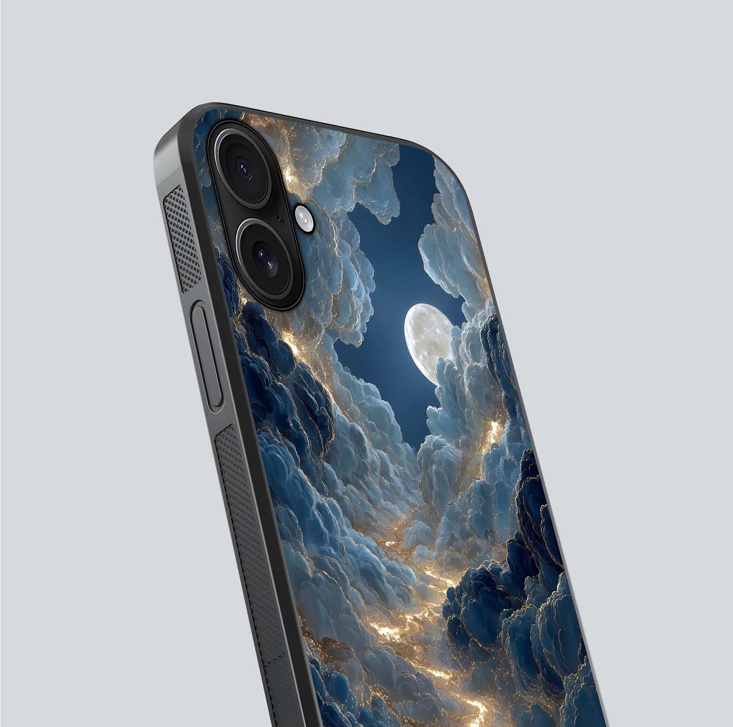 Celestial Cloud Road Glass Case for iPhone 16 close-up view showing road gradient and cloud reflection shine