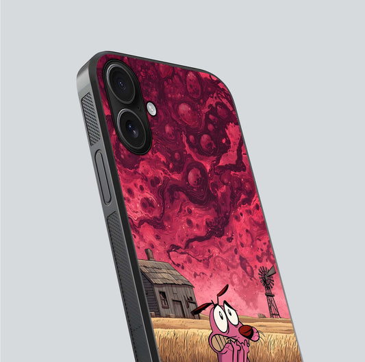 Courage Under Sky Glass Case for iPhone 16 close-up highlighting typography and HD reflection