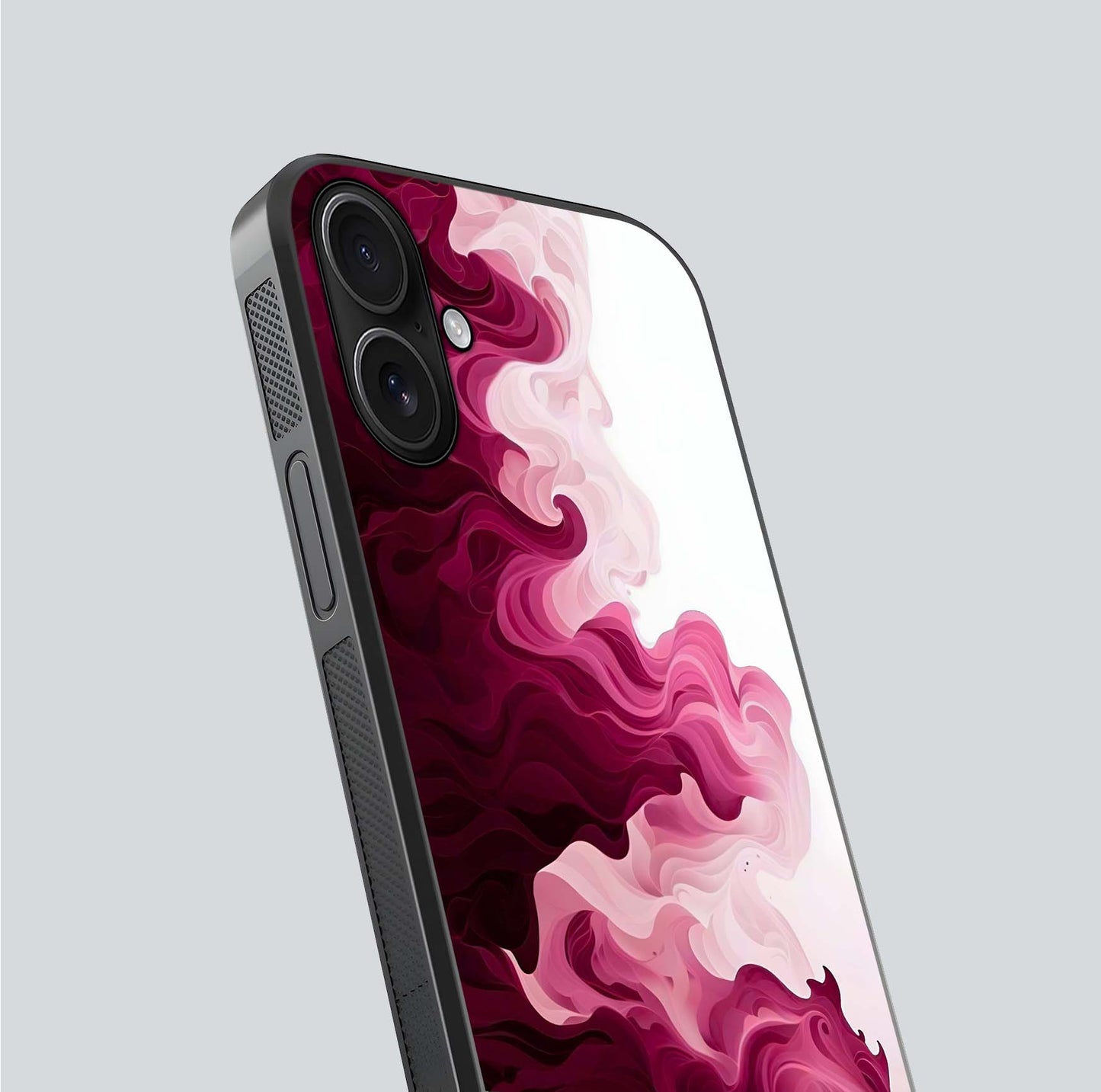 Crimson Wave Flow Glass Case for iPhone 16 close-up highlighting flow texture and reflection tone