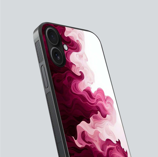 Crimson Wave Flow Glass Case for iPhone 16 close-up highlighting flow texture and reflection tone