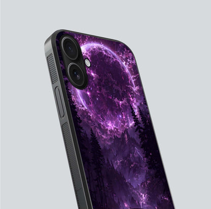 Eternal Cosmic Drive Glass Case for iPhone 16 close-up highlighting cosmic lights and reflection depth