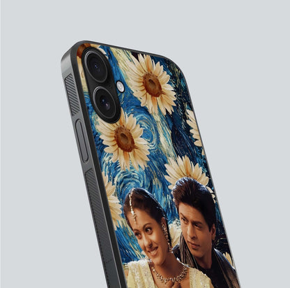 Eternal Love Story Glass Case for iPhone 16 close-up highlighting couple detail and light reflection