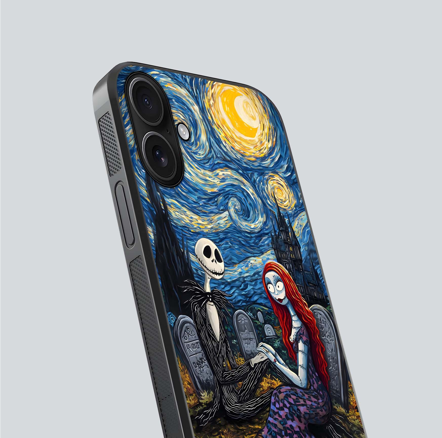 Eternal Night Love Glass Case for iPhone 16 close-up highlighting stars and reflection glow