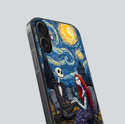 Eternal Night Love Glass Case for iPhone 16 close-up highlighting stars and reflection glow