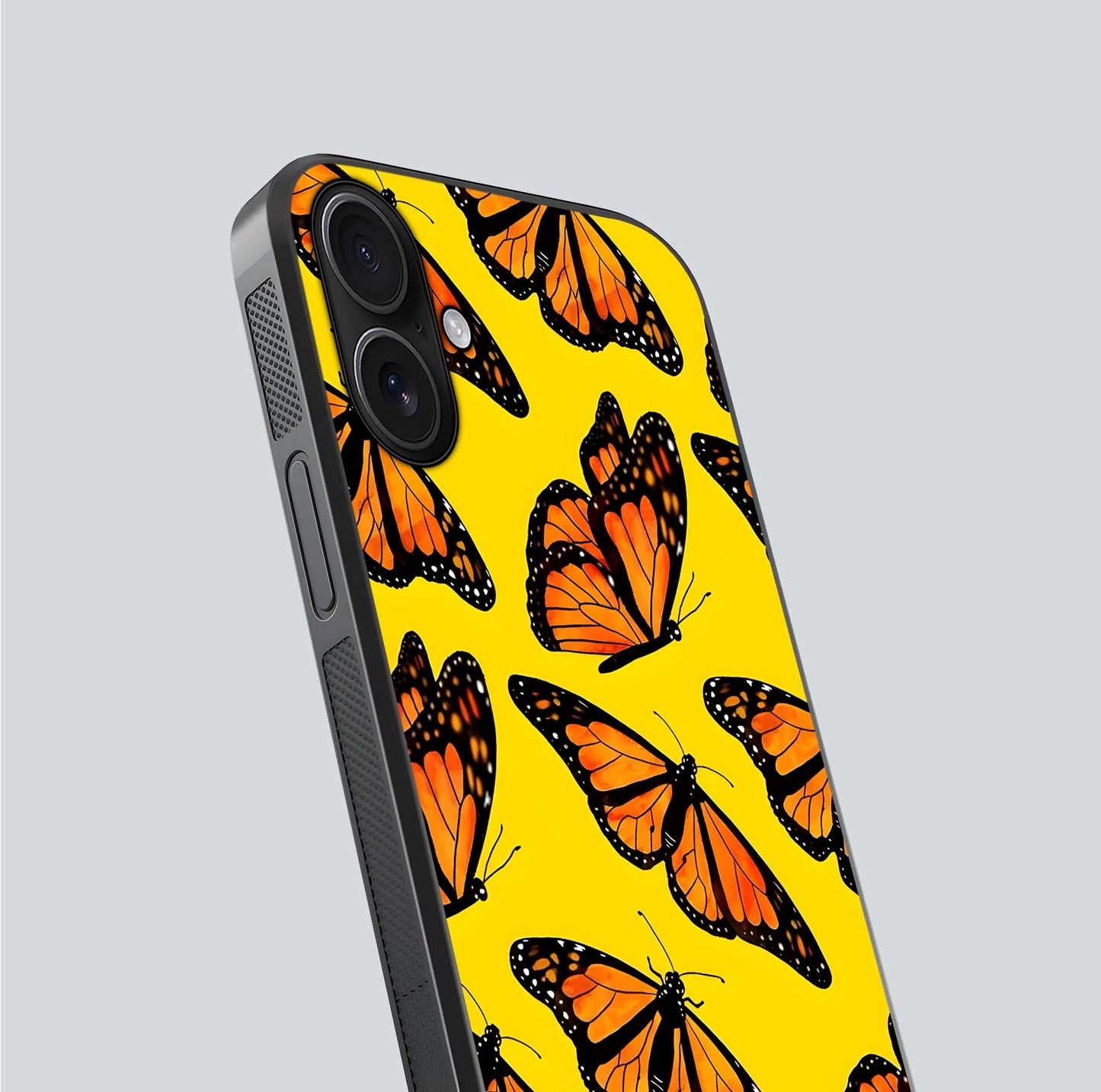 Golden Wing Flight Glass Case for iPhone 16 close-up angled shot showing metallic wing texture and shine detail
