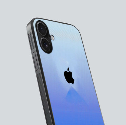 Gradient Apple Vibe Glass Case for iPhone 16 close-up angled shot showing color transition and reflection brightness