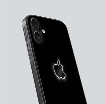 Neon Apple Glow Glass Case for iPhone 16 close-up angled shot highlighting neon reflection and color pop