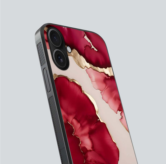 Pink & White Marble Glass Case For iPhone 16