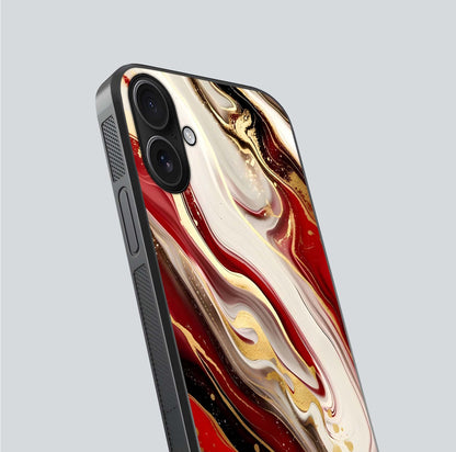 Red & White Marble Glass Case For iPhone 16