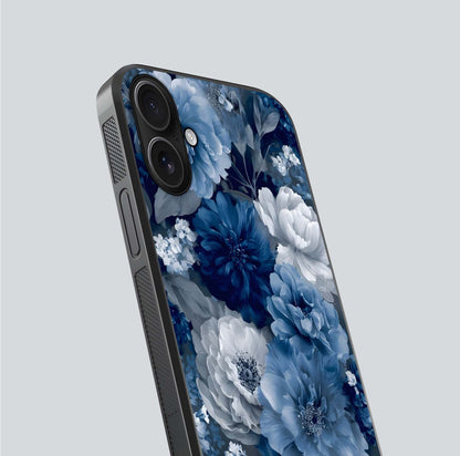 Royal Bloom Garden Glass Case for iPhone 16 close-up angled shot highlighting royal bloom texture and reflection