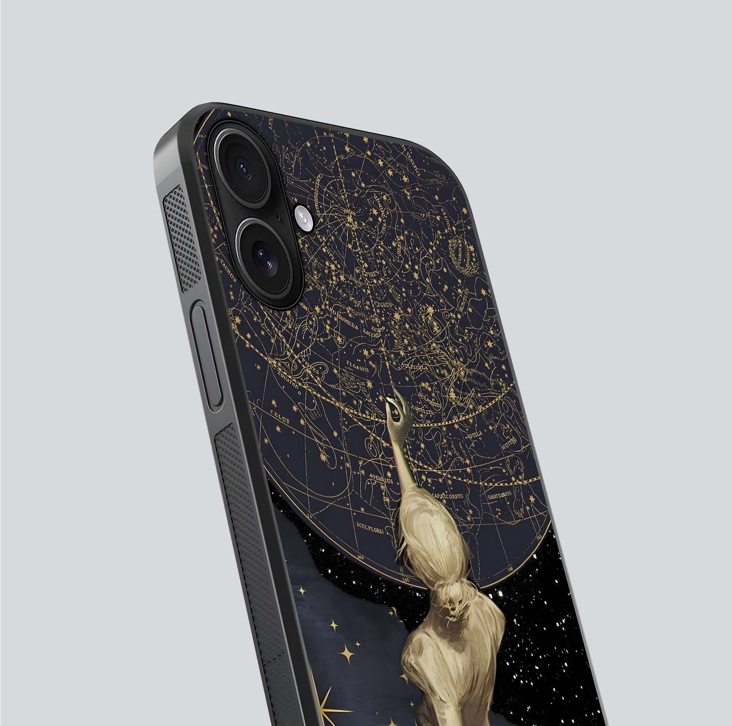 Taylor Swift Girl Glass Case for iPhone 16 close-up angled shot highlighting texture and HD reflection