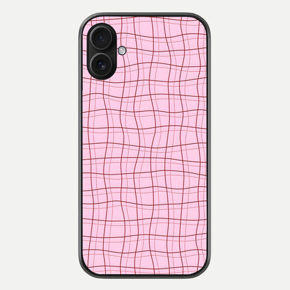 Soft Grid Bliss iPhone 16 Plus glass phone case front view showcasing minimal grid pattern with soft aesthetic