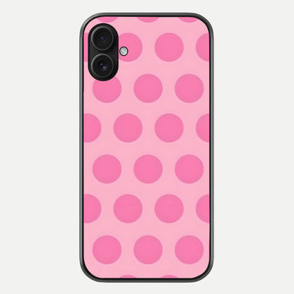 Sweet Dot Dreams iPhone 16 Plus glass phone case front view showcasing playful dot patterns with dreamy aesthetic