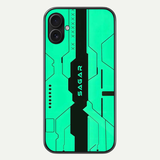 Aqua Tech CYBERPUNK Custom Name Glass Case For iPhone 16 Pro by Custom World