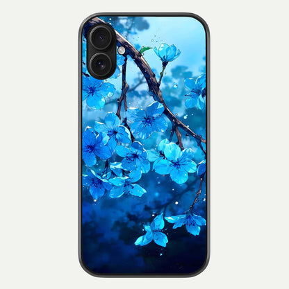 Blue Blossoms Branch Glass Case For iPhone 16 Plus by Custom World
