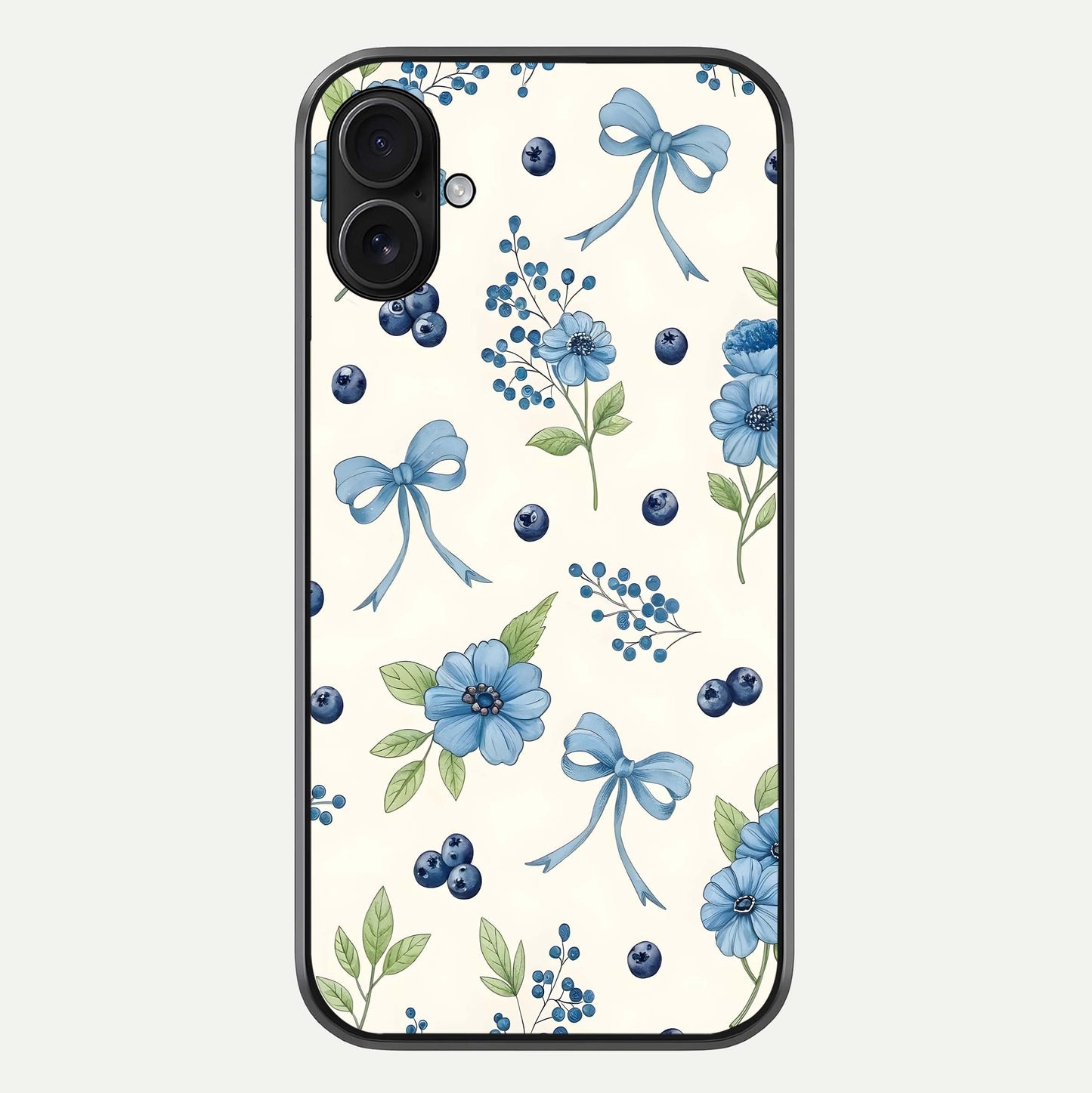 Blue Flower & Bow Glass Case For iPhone 16 Plus by Custom World