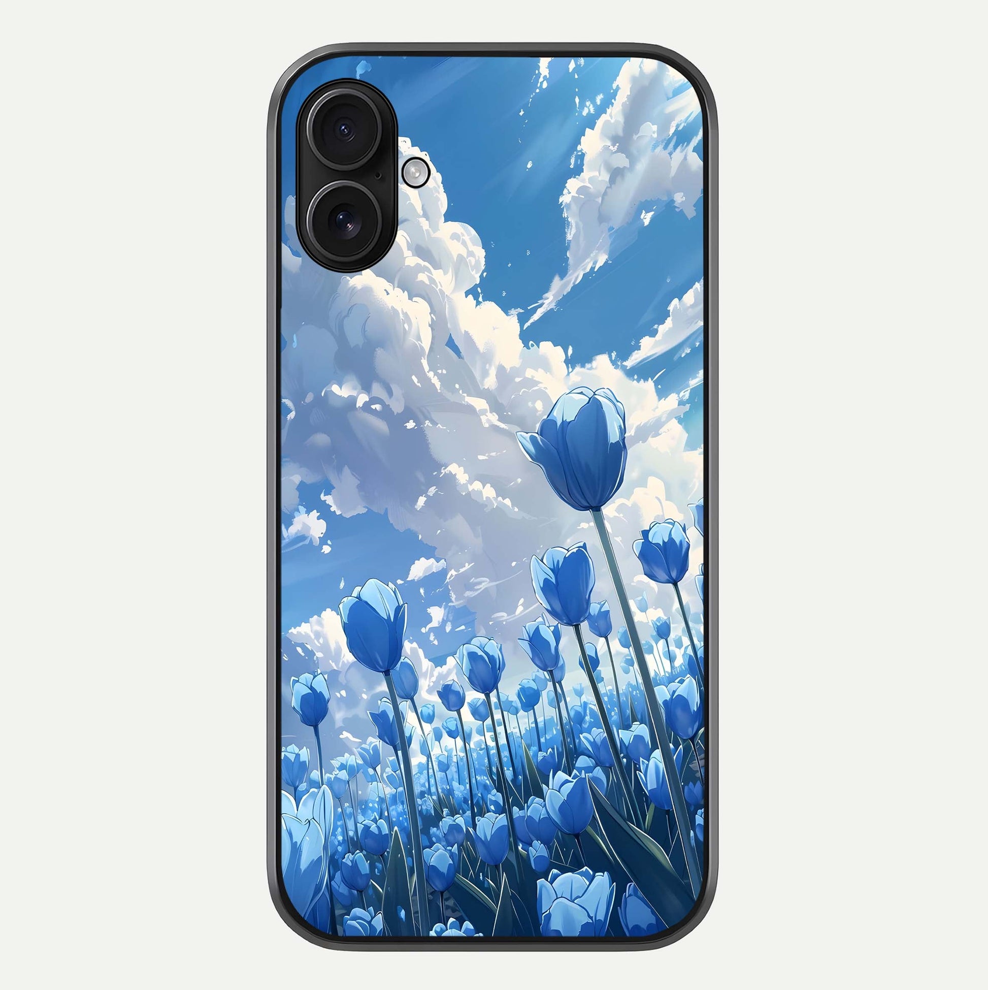 Blue Tulip Clouds Glass Case For iPhone 16 Plus by Custom World