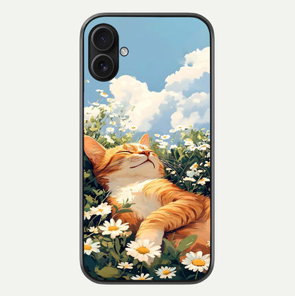 Cat & Flowers View Glass Case For iPhone 16 Plus by Custom World