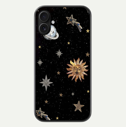 Celestial Moon With Stars Glass Case For iPhone 16 Plus by Custom World