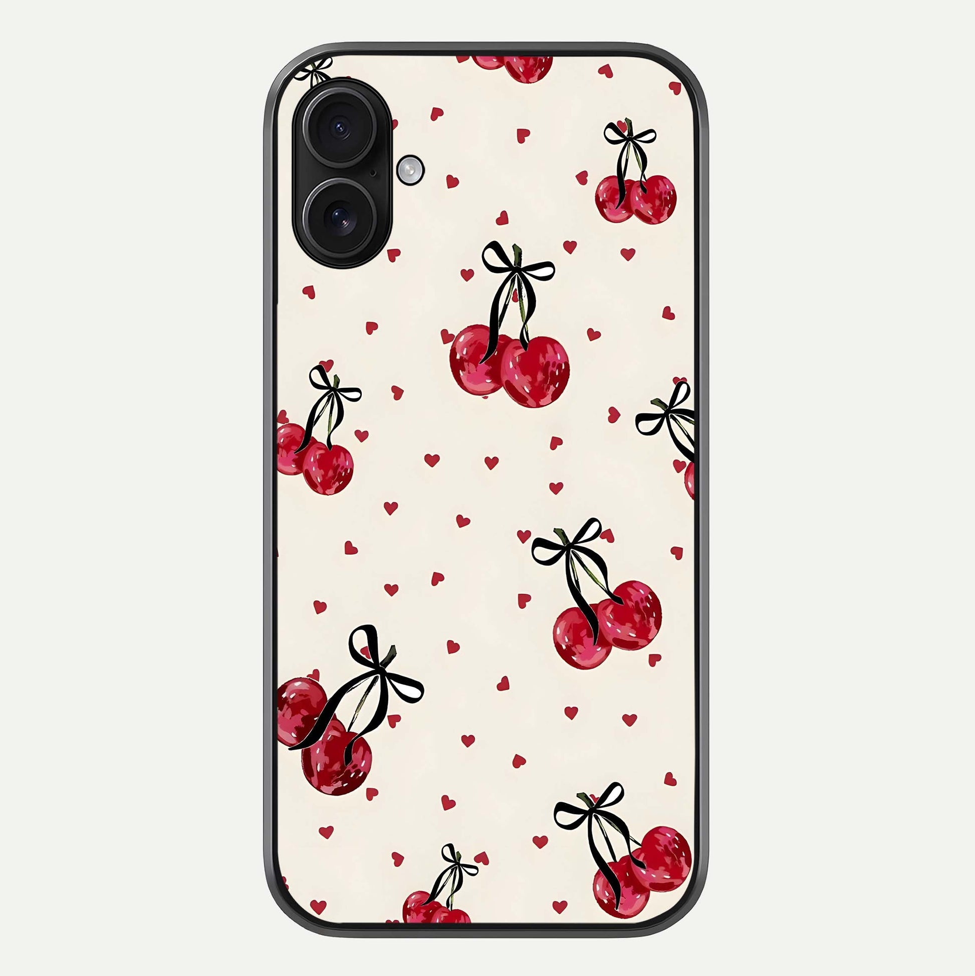 Cherry Heart Bow Glass Case For iPhone 16 Plus by Custom World